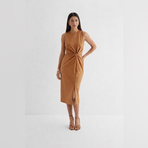 Express Dresses & Skirts - Express Body Contour Faux Leather Twist Front Midi Sheath Dress Size XL